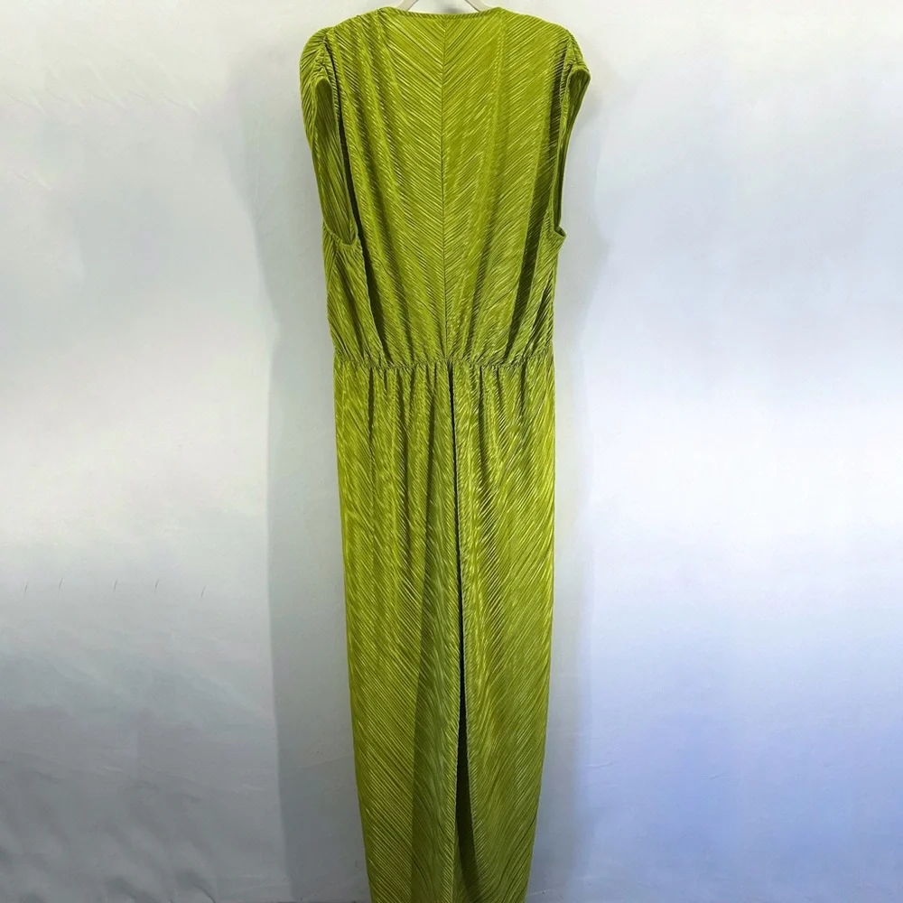 Good American Always Fits Plisse Ruched Maxi Dress Chartrusse Size 3-4 - Picture 3 of 7